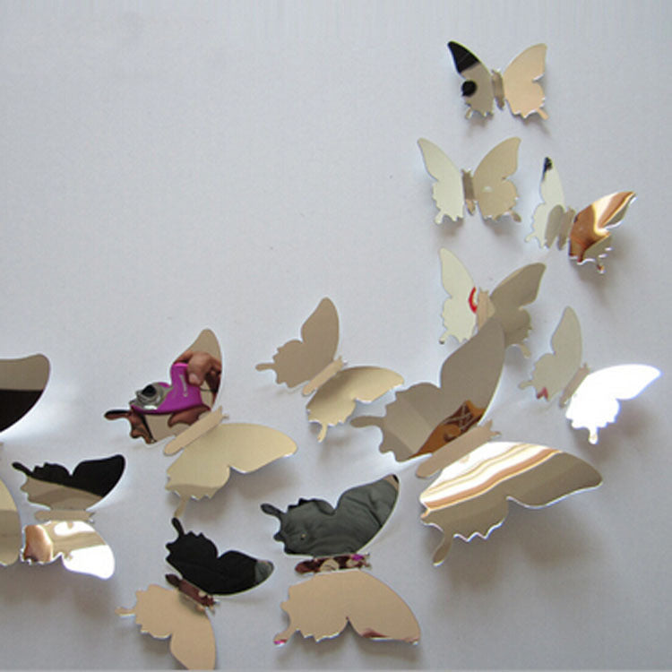 12pcs/set New Arrive Mirror Sliver 3D Butterfly Wall Stickers Party Decor Wedding Decorations DIY Home Decorations