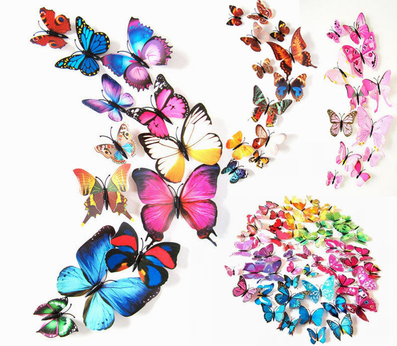 12pcs/lot 3D PVC Wall Stickers Butterflies DIY Wall Sticker Home Decor Poster Kids Rooms Party Celebration Wall Decoration
