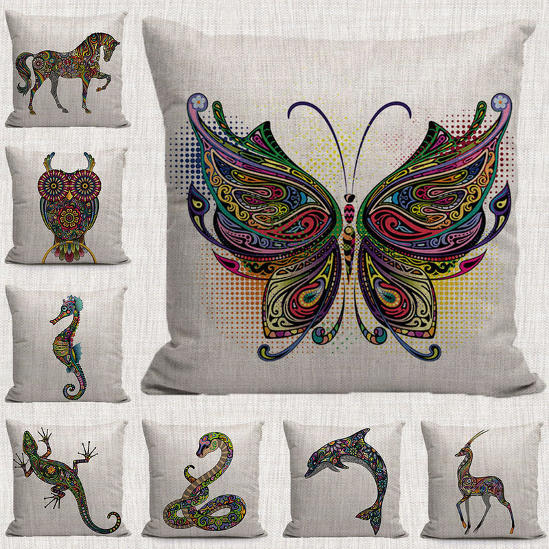 Color lines cartoon animals plants ecorative pillows cases rhinoceros deer butterfly horse throw pillow covers for sofa home