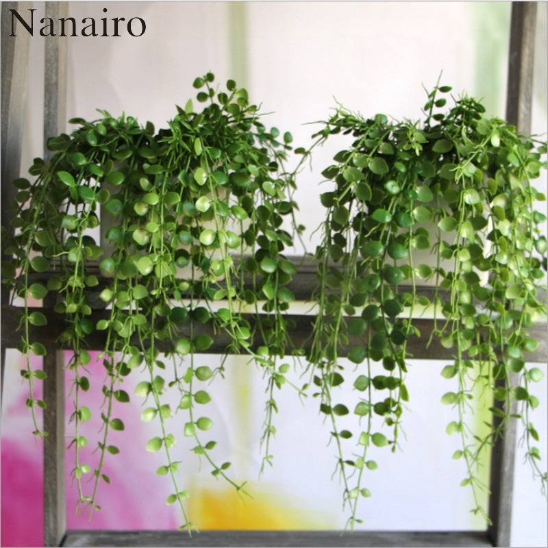 1PCS Mini Flowers Green Artificial Plant Eucalyptus Plastic Money Leaves Grass Bush Home Hanging Vine Decoration Fake Wreath