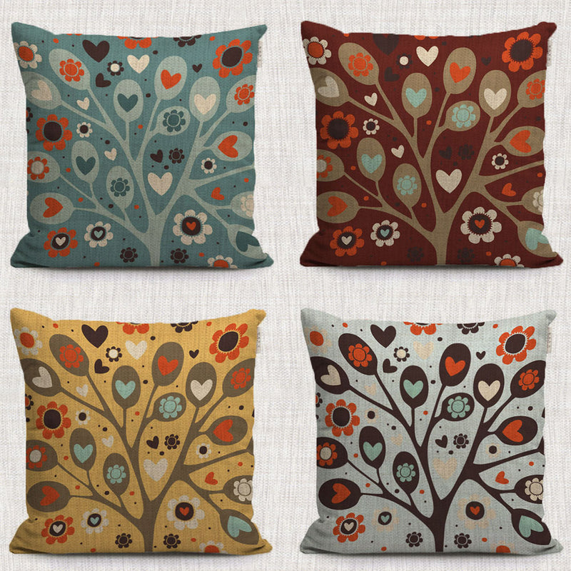 cartoon love tree Hit color decorative pillows covers butterfly plants forest throw cushion cases for sofa home